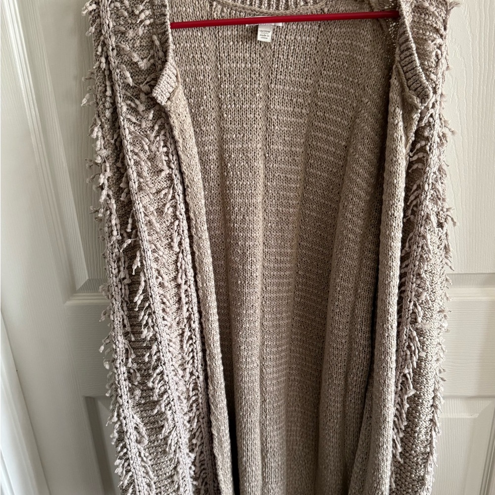 Fringed Beige Sweater Vest
